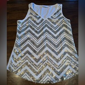 New York & Company White Tank with Gold Sequins